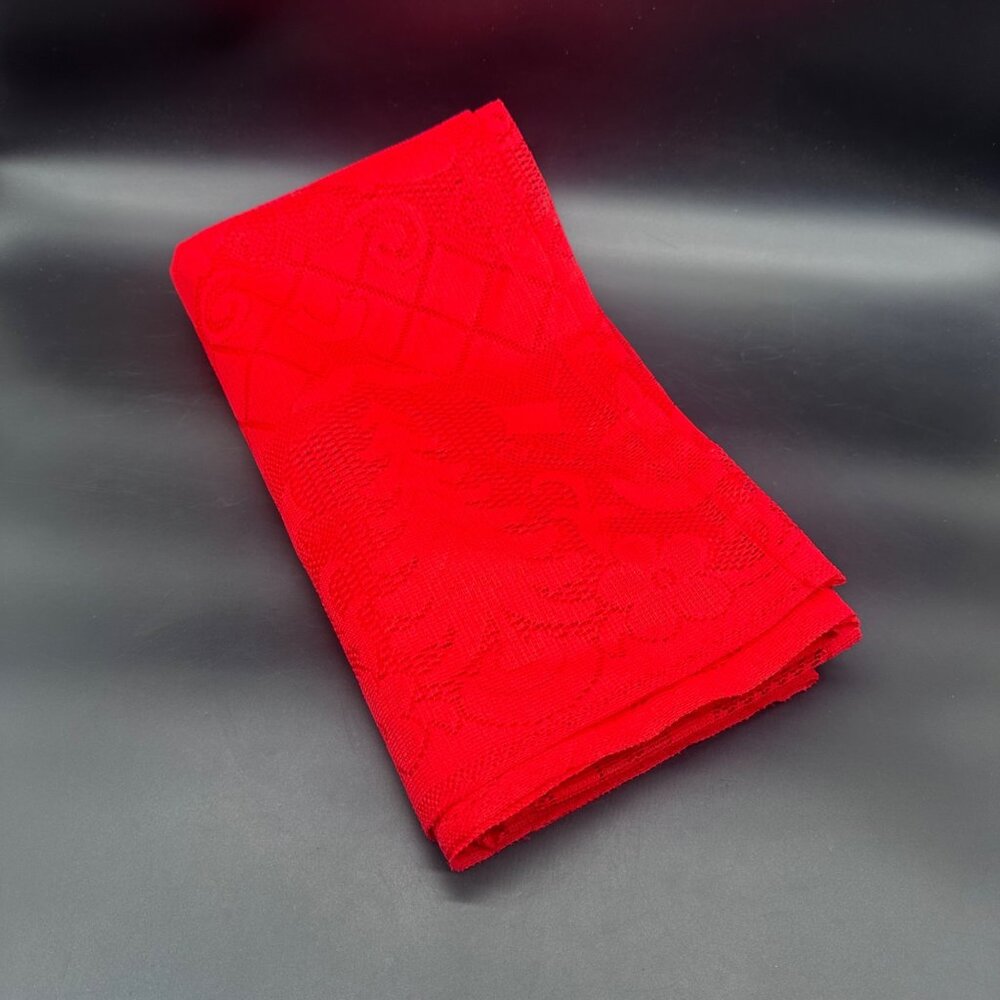 Vintage Red Lace Christmas Tablecloth Handmade Holiday Table Retro READ